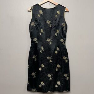 VTG 60s Martin’s Silk Asian Black & Gold Sleeveless Wiggle Mini Dress Size S/M